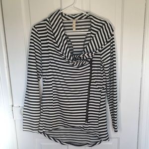 My Beloved Navy Stripe Cowl Neck Moto Jacket